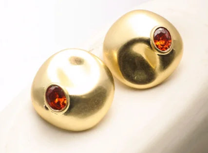 Brass With 18K Gold Retro Rhinestoned Beads Earrings Women Jewelry Punk Party T Show Gown Runway Korean Japan INS
