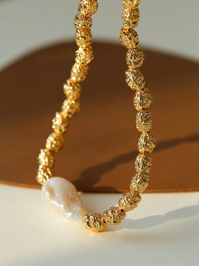 Brass With 18K Natural Baroque Pearl Beads Choker Necklace Punk Party Gown Runway rare Boucle d'oreille Korean Japan Style