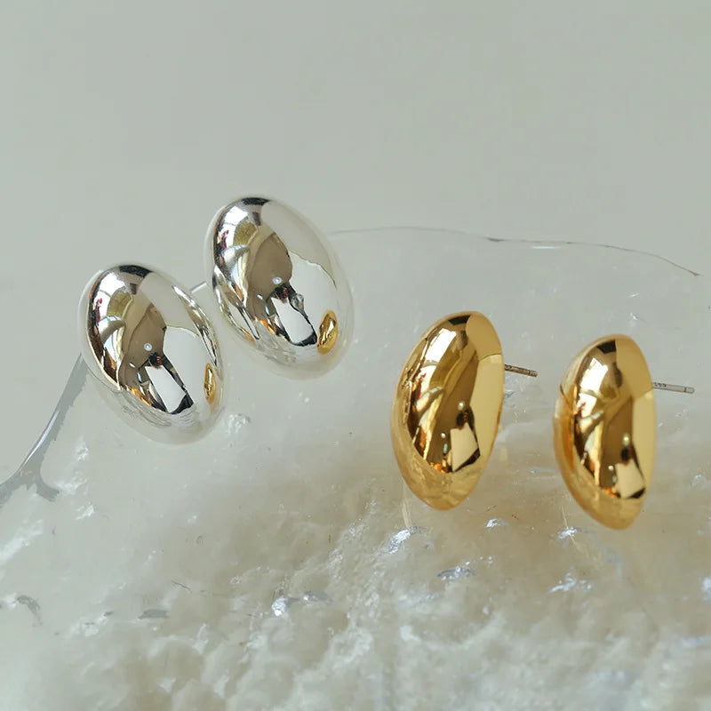 Brass With 18K Button Half Ball Earrings Women Jewelry Punk Party T Show Gown Runway Trendy  Korean Japan Israel  Style INS