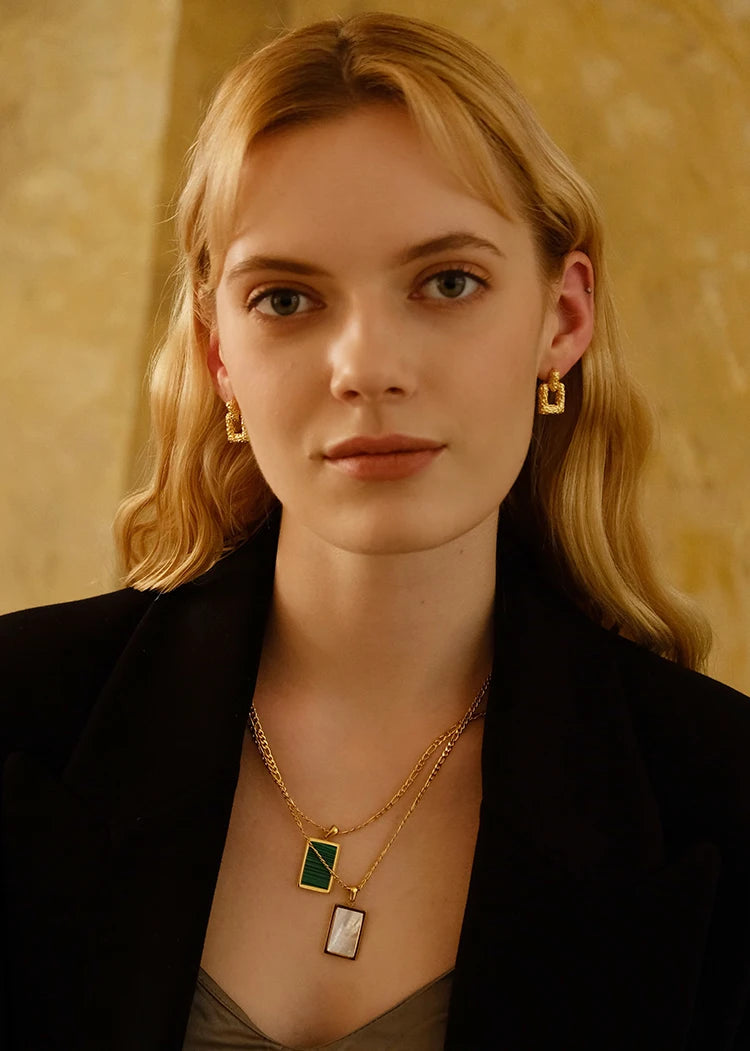 Brass With 18K Gold Lava Square Shape Drop Earrings  Women Jewelry Punk Party Gown Runway Rare South  Korean Japan Boho