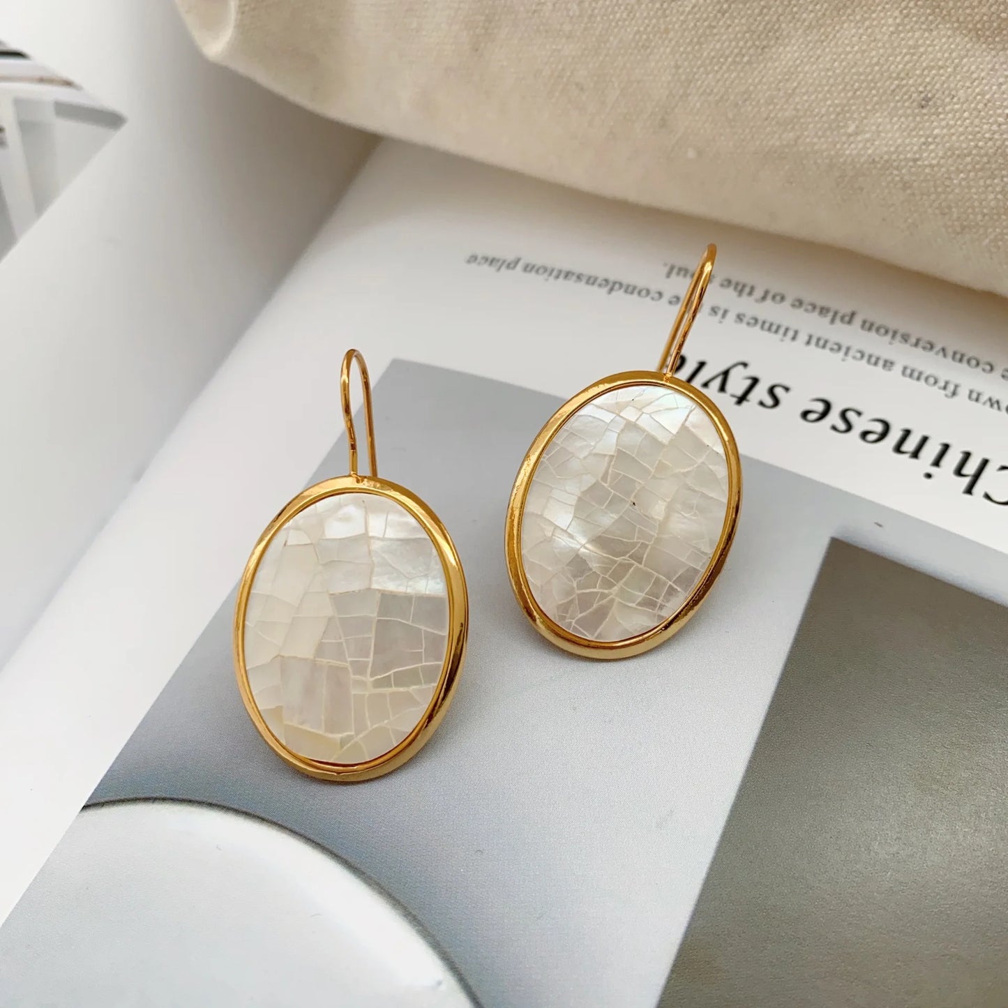 Brass With 18K Gold Natural Shell  Earring Women  Jewelry Punk Designer Club Cocktail  Party Boho Japan Korean