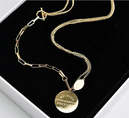 Titanium With 18K Gold Layered Chain BELOVED Neckalce  Japan Korean Style Party Designer T Show Runway Gown Jewelry Rare INS