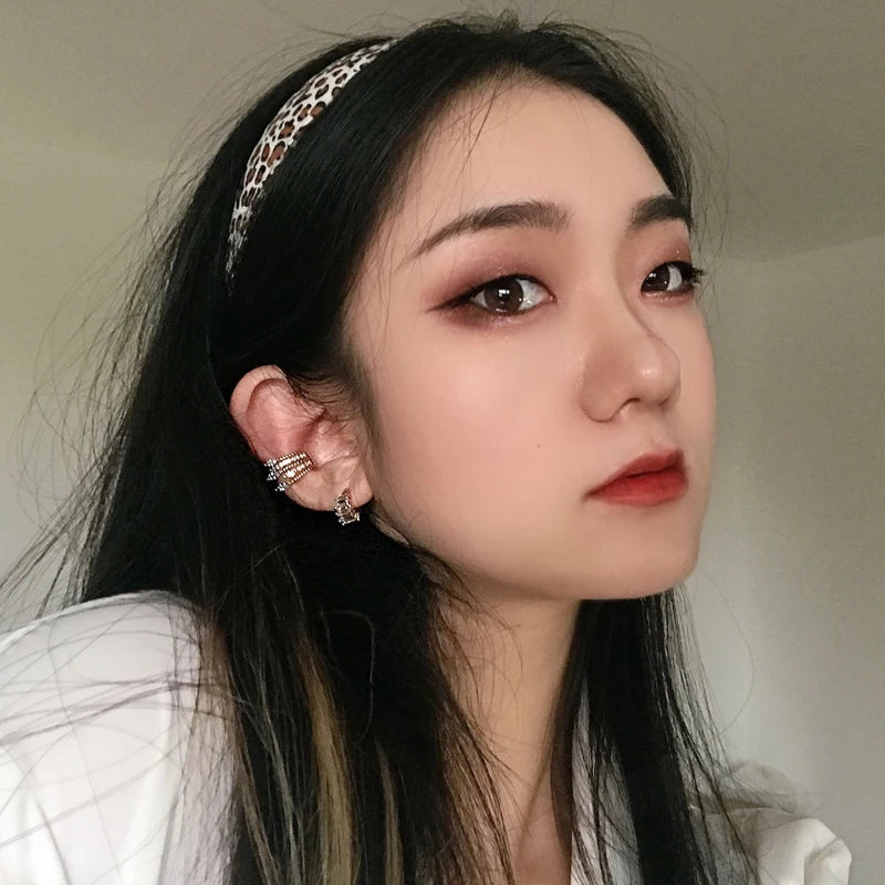 Brass  With 18K Gold Non Periced AAA Zircon Claw Ear Earrings Single PC Punk Party Gown Runway Rare  Korean Japan Boho Hiphop