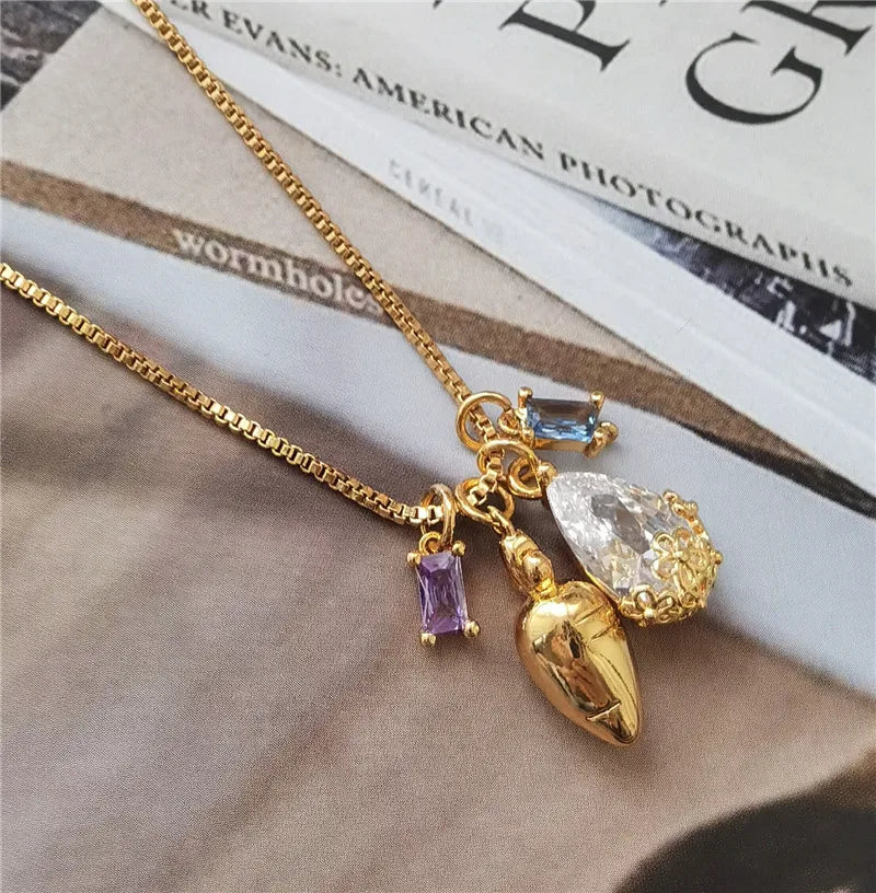 Brass With 18K AAA Zircon Rhinestoned Mask Pendant Necklaces Women Jewelry Punk Hiphop Designer Runway OL Gown Boho Top Japan