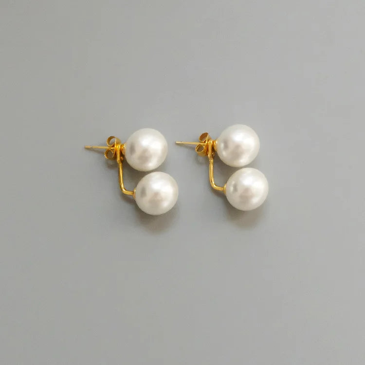 Brass With 18K Gold Faux Pearl Stud Earrings Women Jewelry Party Boho T Show Gown Runway Party Rare Korean Japan Trendy