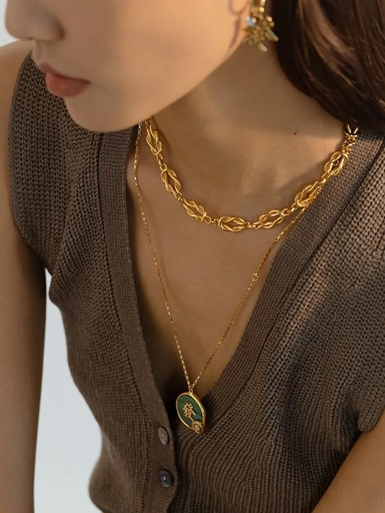 Brass With 18K Gold Braided Knot Statement Chain Necklaces Women  Jewelry Punk Party Designer Club T Show Korea Japan