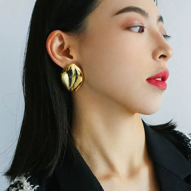 Brass With 18K Gold Rose Stud Earrings Women Jewelry Punk Party T Show Gown Runway Trendy  Korean Japan Israel INS