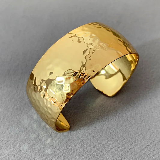 Brass With 18K Statement Chunky Wide Rugged Bangle Women Jewelry Designer T Show Runway Gown Rare INS Japan Korean Trendy