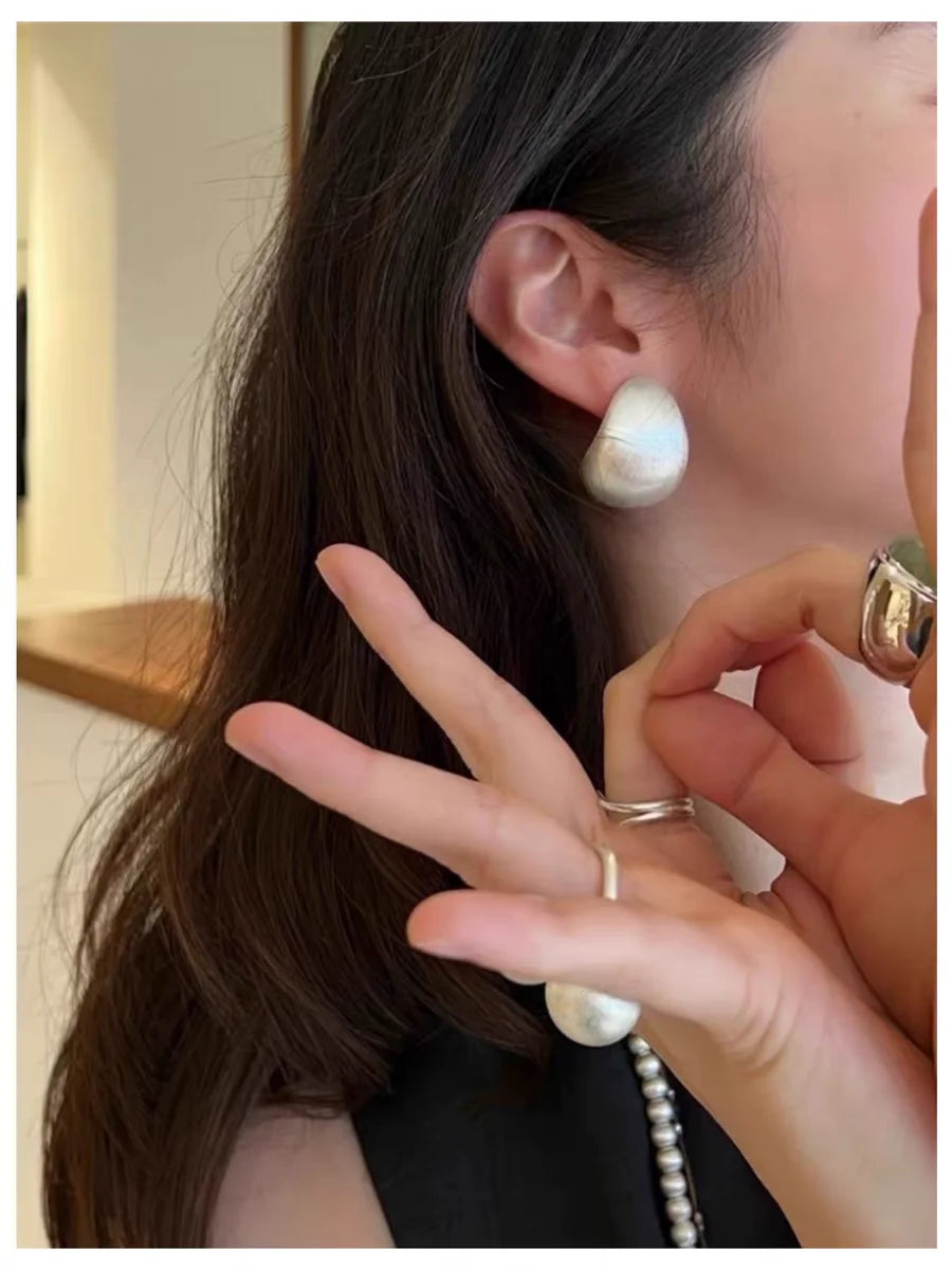 Brass Chunky Silver Color Moon Hoop Earrings Women Jewelry Punk Party T Show Gown Runway Korean Japan INS