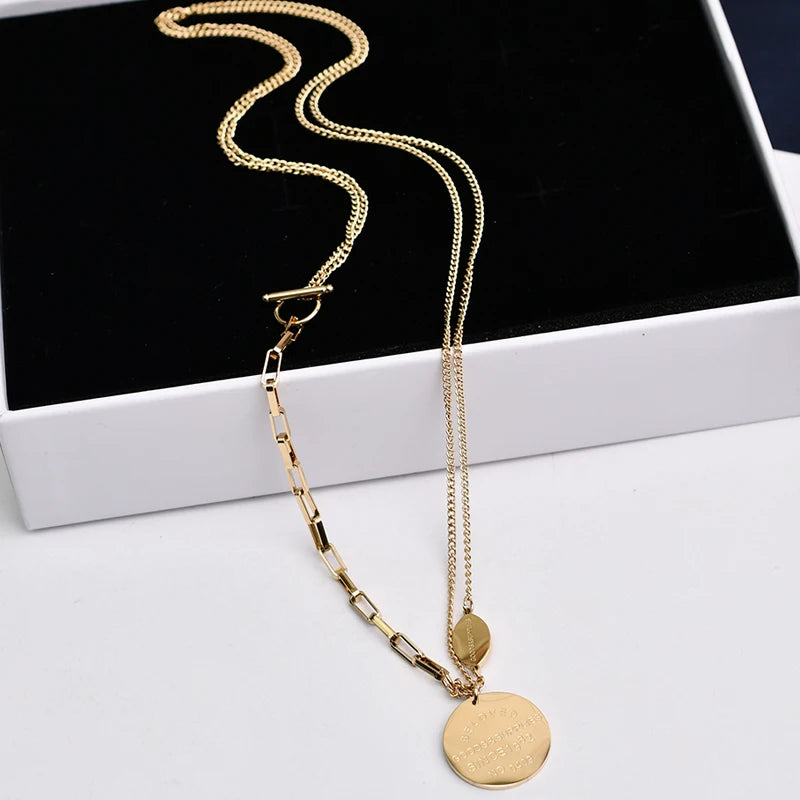 Titanium With 18K Gold Layered Chain BELOVED Neckalce  Japan Korean Style Party Designer T Show Runway Gown Jewelry Rare INS