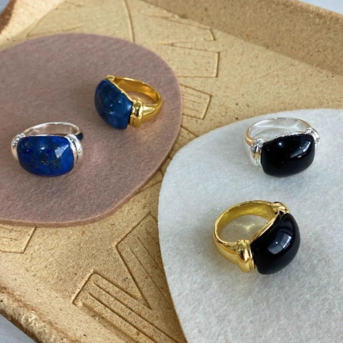 Brass Chunky Natural Stone Solid Rings Women  Jewelry Punk Designer Club Cocktail  Party Boho Japan Korean