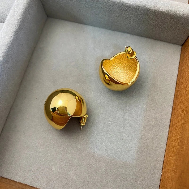 Brass Retro Geo Half Ball Earrings Women Jewelry Punk Party T Show Gown Runway Trendy  Korean Japan INS