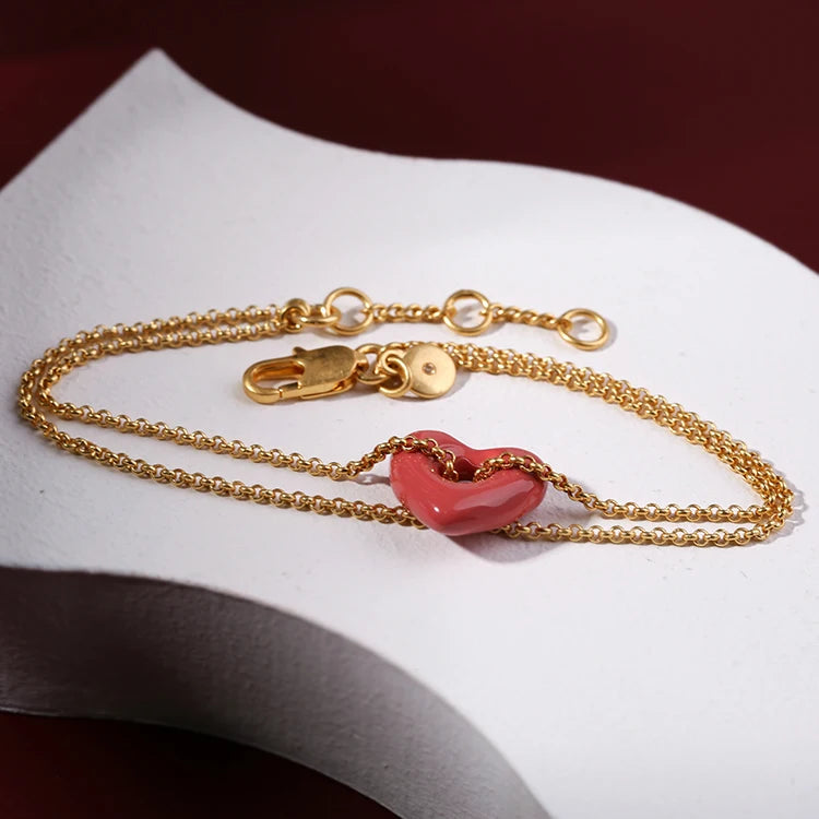Brass Plated 18K Gold Geo Chained Heart Necklaces Women  Jewelry Punk Party T Show Designer Club Ins Rare Japan Korean Trendy