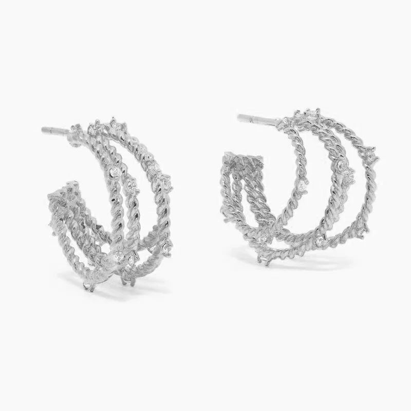 Brass With 18K Gold AAA Zirconia Braided Earring Women Jewelry Designer T Show Runway Gown Rare INS Japan Korean