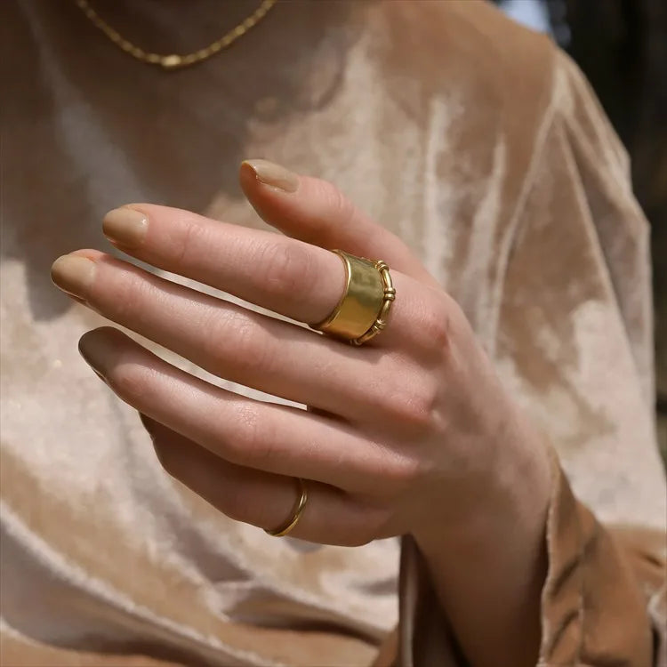 Brass With 18K Vintage Beads Stackble Rings Women Jewelry Punk Style Designer Club Cocktail Party GownTrendy Boho Korean Japan