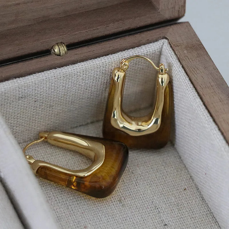 Brass Colorful Clear Resin Earrings Women Jewelry Punk Designer Runway Rare Simply Gown Boho Japan Korean