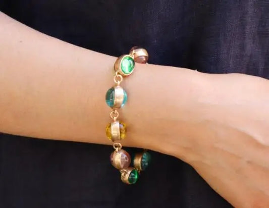 Brass With 18K Colorful Glass Beads Choker Necklace Women  Jewelry Designer T Show Runway Gown  Rare Glam Japan Ins Glam Boho