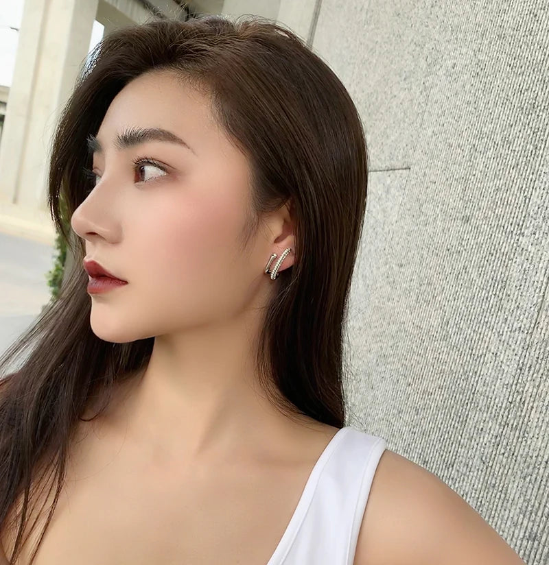 Brass With 18K Gold AAA Zircon Twist Earrings Women Jewelry Punk Party T Show Gown Runway Trendy  Korean Japan  Style INS