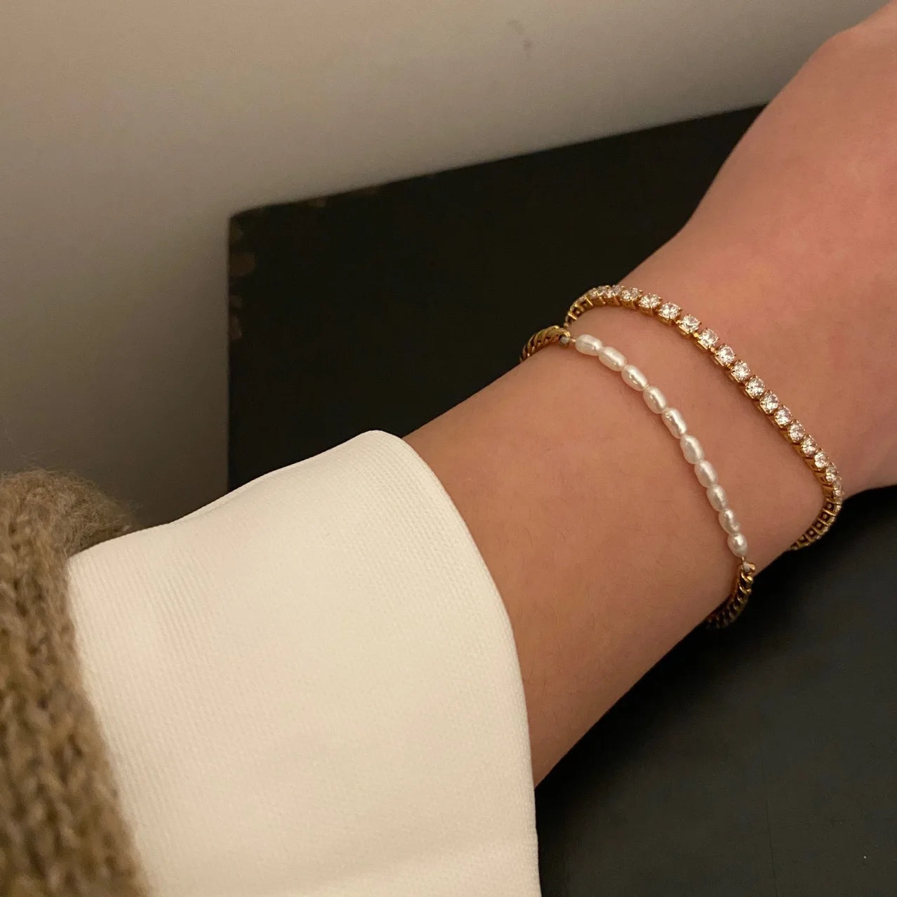 Brass With 18K Real Pearl OT Chain  Bracelet Women Jewelry Chic Gown Party T Show Sweet Boho Trendy OL Simply INS Japan Korean