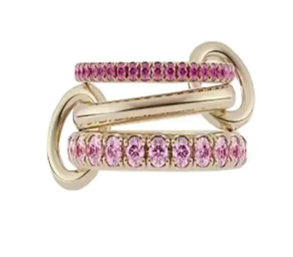 Brass AAA Zircon Pink White Blue Color Link Chain Rings Women Jewlery Designer T Show Club Cocktail Party Rare Japan Korean INS