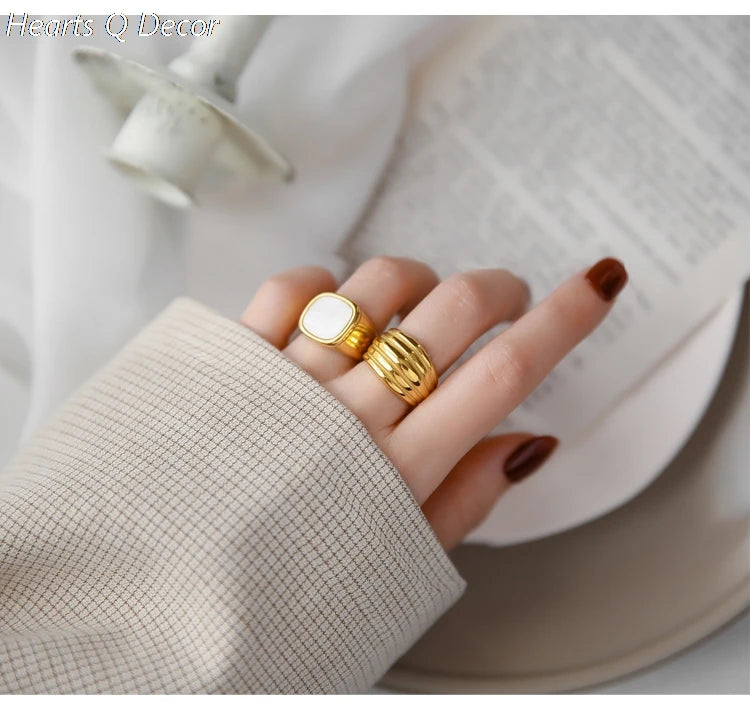 Titanium Geo Shell Band Statement Rings 361L Stainless Steel Jewelry Women Chic Punk Gothic Boho Hiphop Runway Party Designer