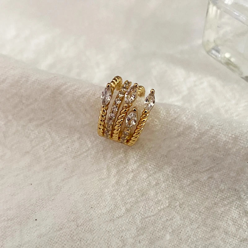Brass  With 18K Gold Non Periced AAA Zircon Claw Ear Earrings Single PC Punk Party Gown Runway Rare  Korean Japan Boho Hiphop