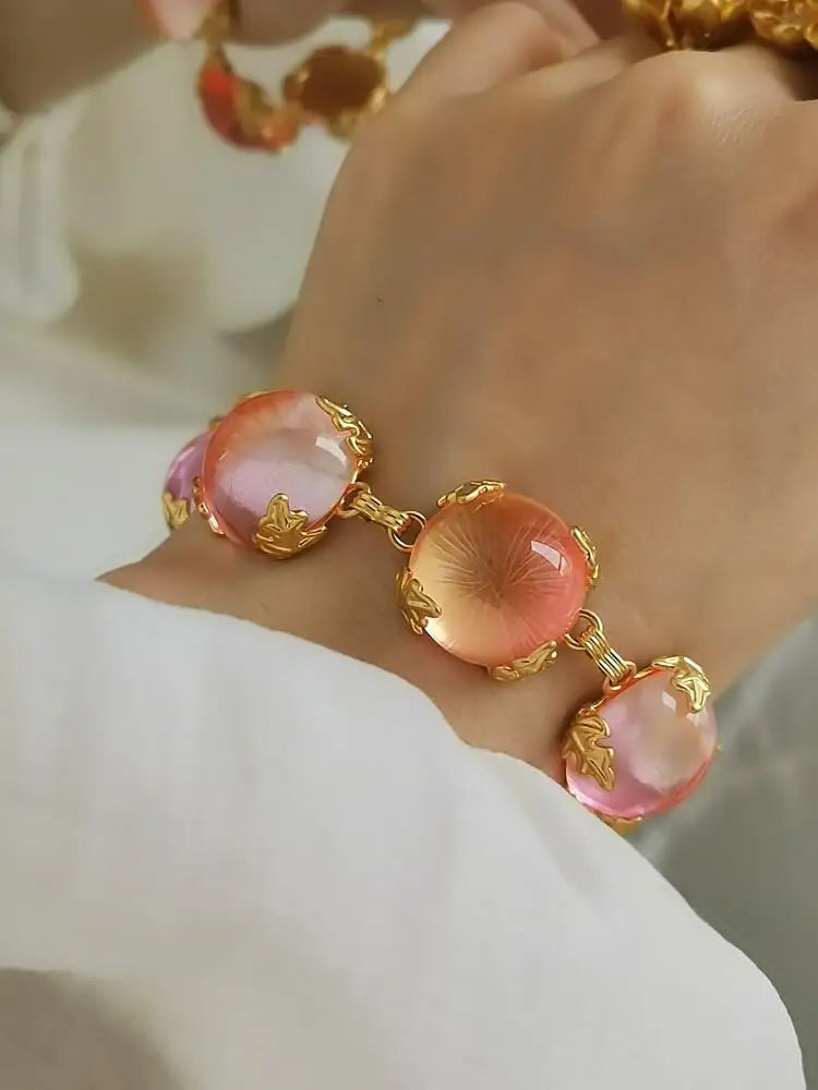 Brass Colorful Chunky Glass Crystal Beads Bracelet Women Men Lover Jewelry Designer T Show Runway Gown INS Japan Korean