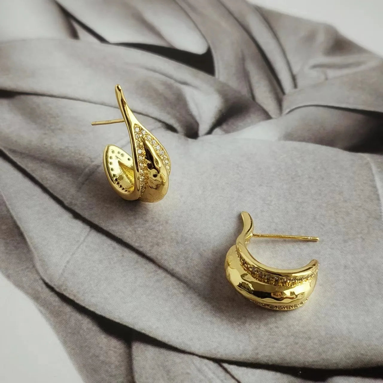 Brass With 18K AAA Zircon Irregular Lava Hoop Earrings Punk Party Gown Runway rare Boucle d'oreille Korean Japan Style Fashion