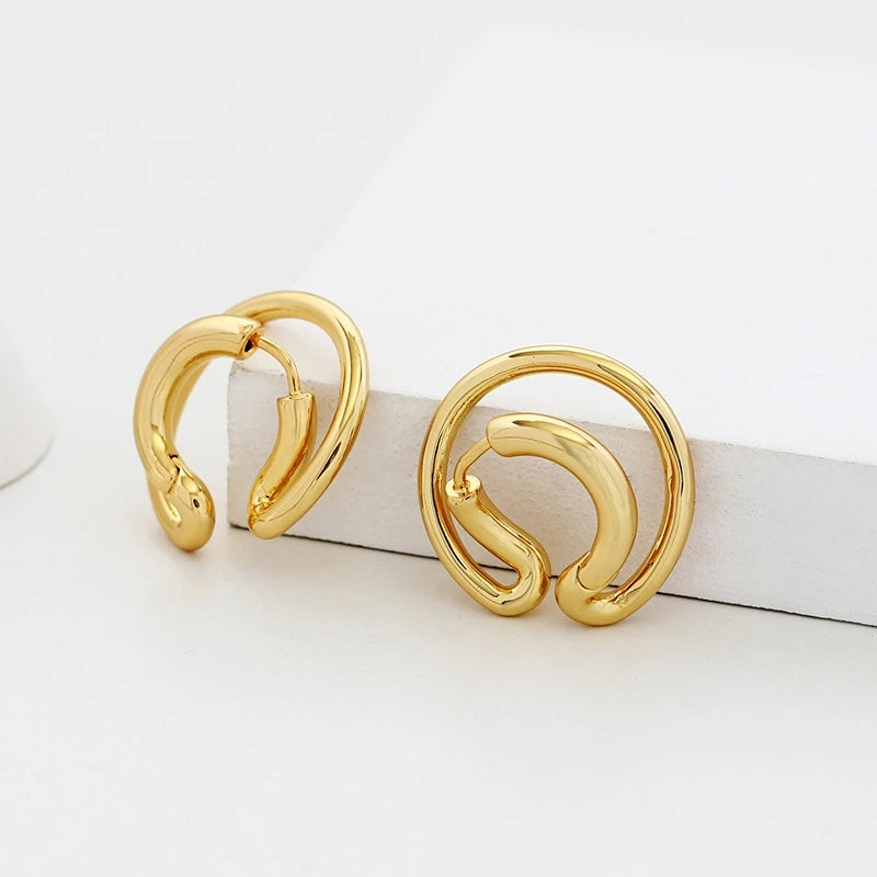Brass With 18k Gold Creative Wave Clip Earrings Women Jewelry  Party T Show Gown Runway rare Korean Japan Trendy INS