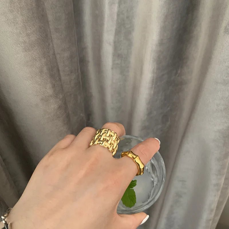 Brass Cutout Braided Stackable Rings Wome  Jewelry Punk Party Designer Runway T show Club Cocktail Party Boho Japan Korean Ins