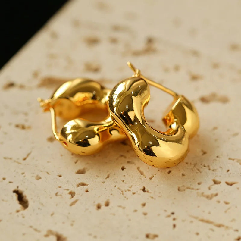 Brass Flower Solid Hoop Earrings Women Jewelry Punk Party T Show Gown Runway Korean Japan INS