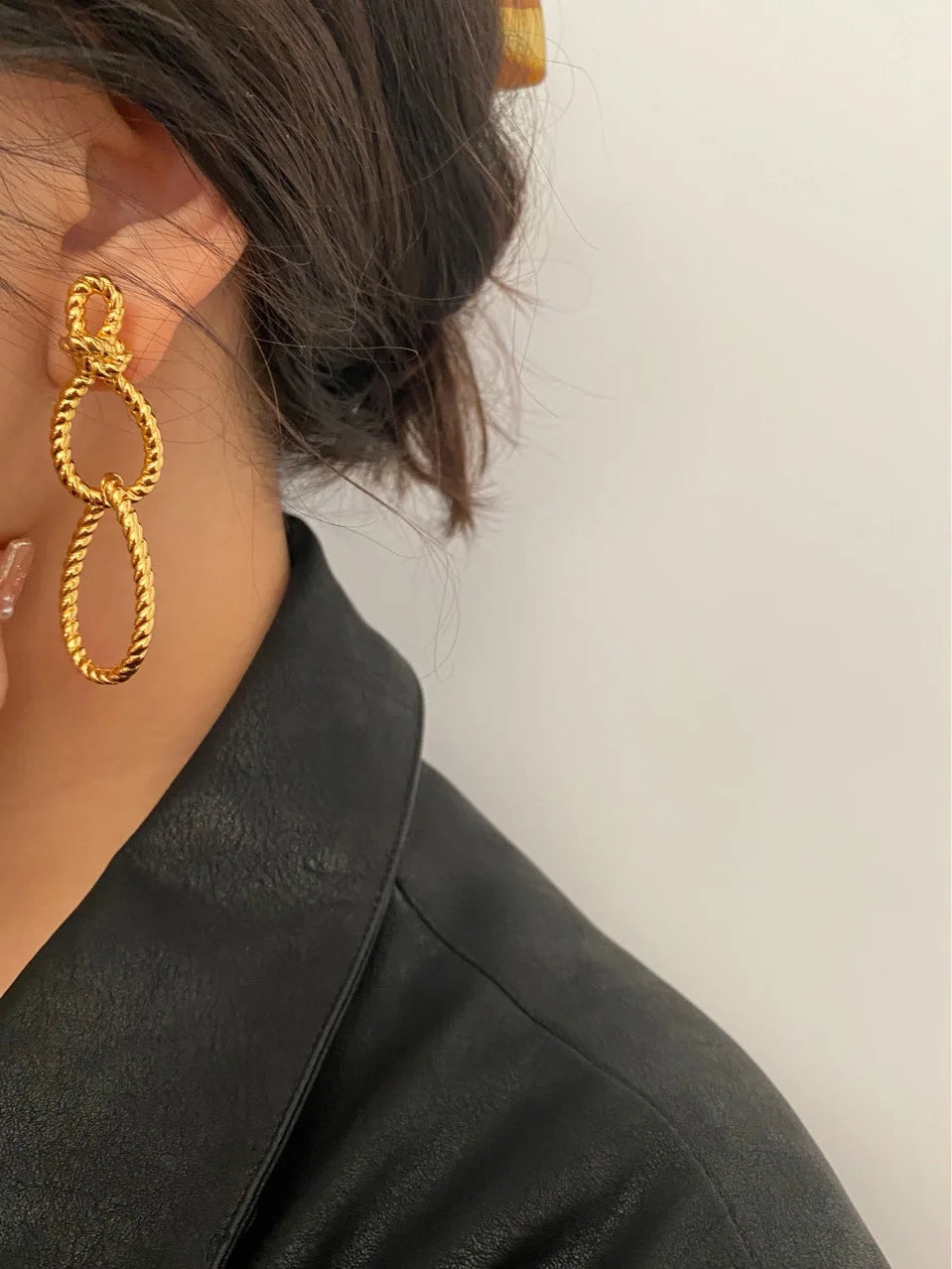 Brass With 18k Gold Long Link  Drop Earrings Women Jewelry Party Boho T Show Gown Runway Rare Korean Japan Trendy Stuning INS