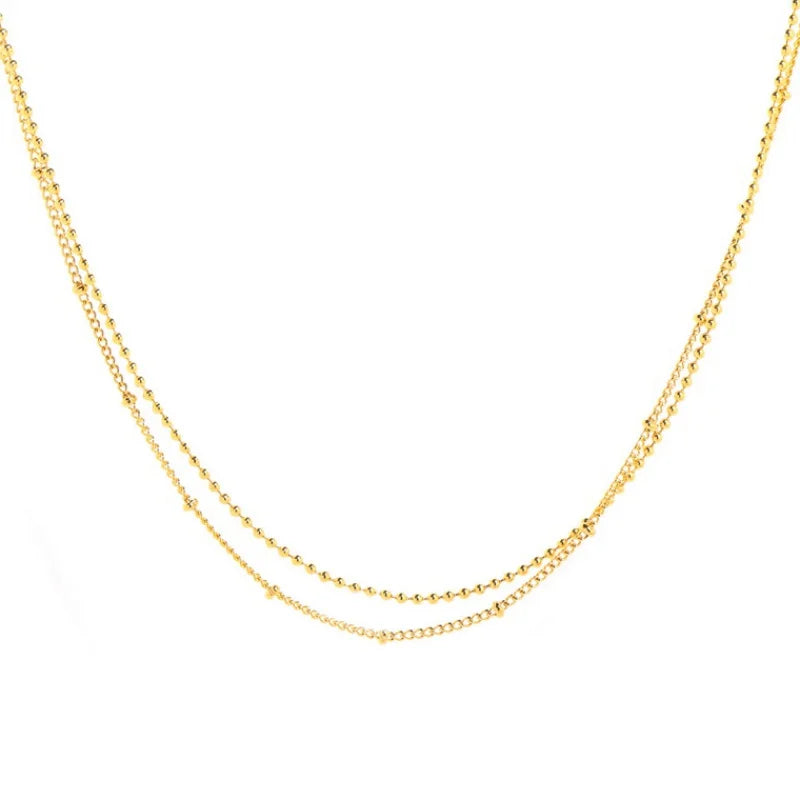 Titanium With 18K Layered Beads Chian Necklace Women 361 L Stainless Steel Jewelry Runway Party Japan Souch Korea Fashion