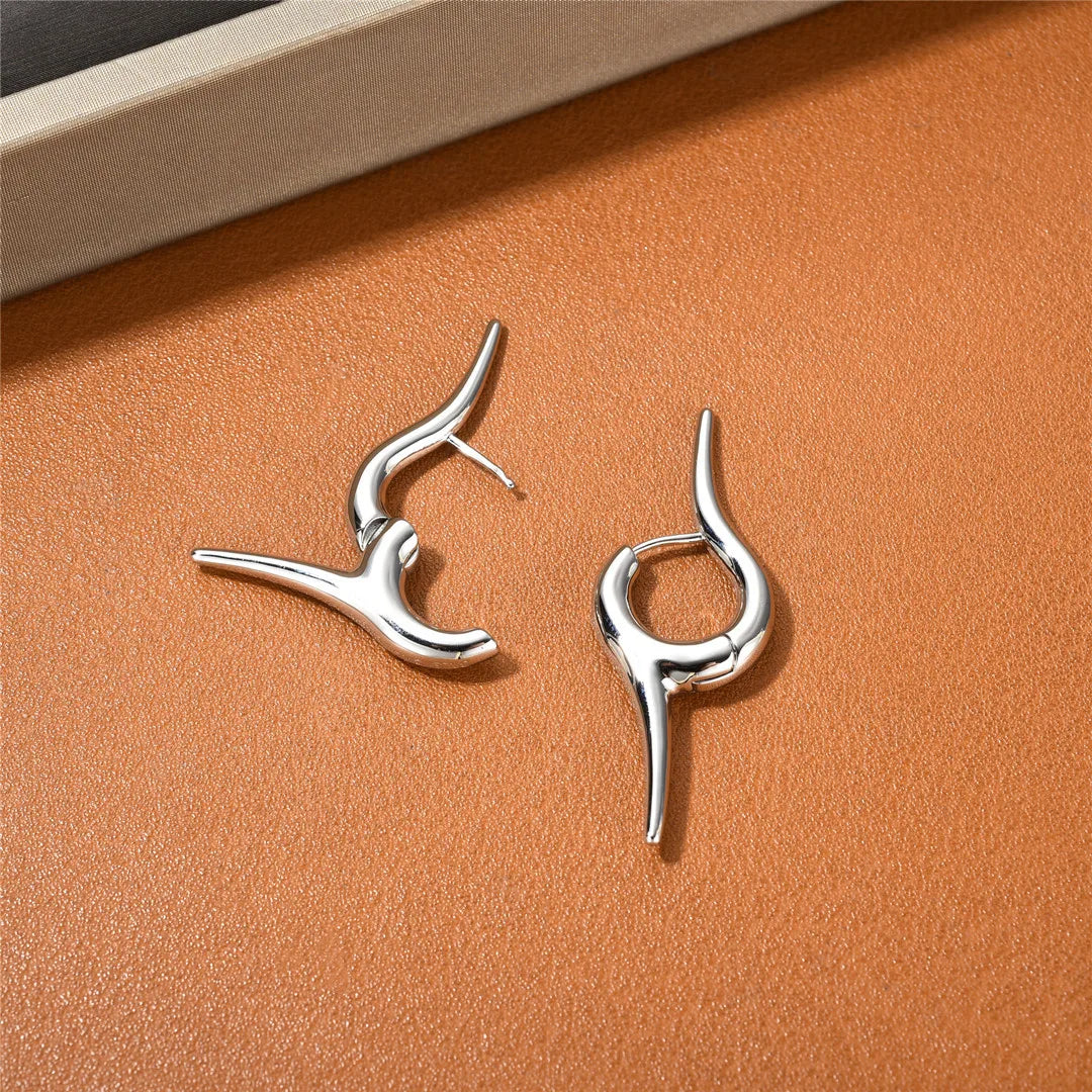 Brass Silver Color Irregular Earrings Women Jewelry Punk Party T Show Gown Runway Korean Japan INS