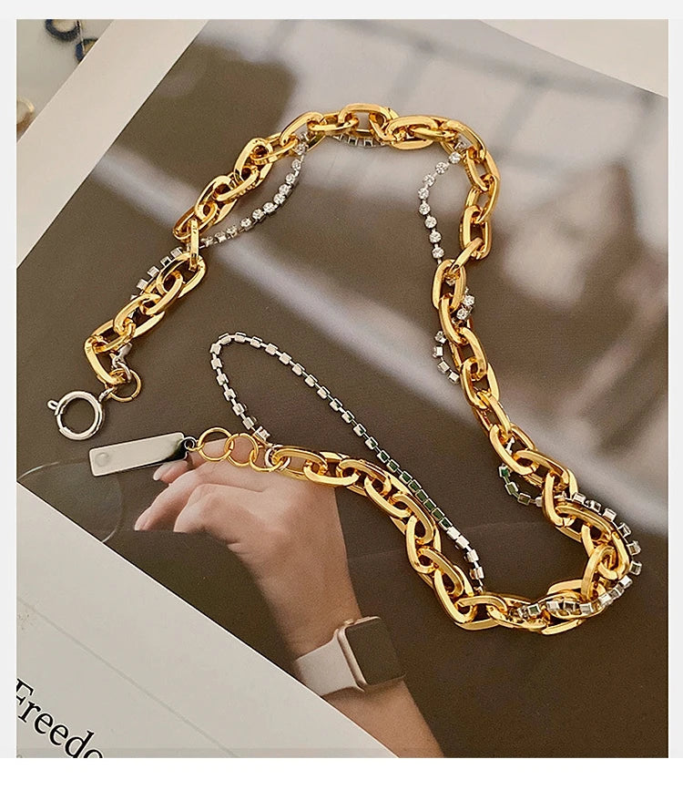Titanium With 18K Gold AAA Zircon Chains Necklace Women Stainless Steel Jewelry OL Designer T Show Runway Boho Japan Korean
