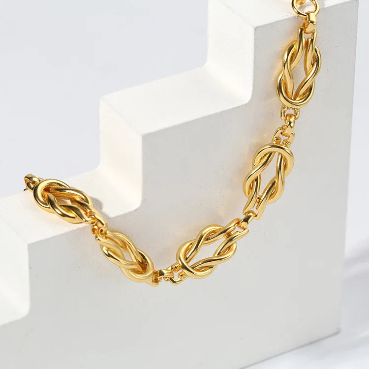 Brass With 18K Gold Braided Knot Statement Chain Necklaces Women  Jewelry Punk Party Designer Club T Show Korea Japan