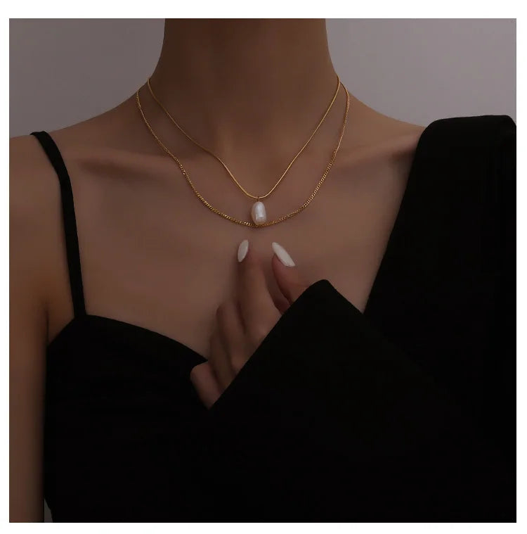 Titanium With 18K Gold Geo Chained Statement Necklace Women  Jewelry Designer T Show Runway Gown Rare INS Japan Korean Fashion