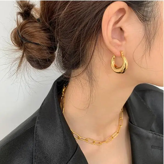 Titanium With 18k Gold Simple Hoop Earrings Women Jewelry Party T Show Gown Runway Rare Korean Japan Trendy INS