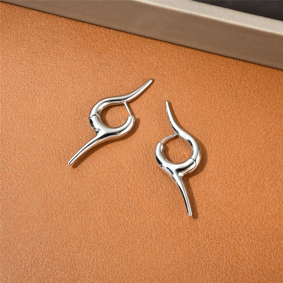 Brass Silver Color Irregular Earrings Women Jewelry Punk Party T Show Gown Runway Korean Japan INS