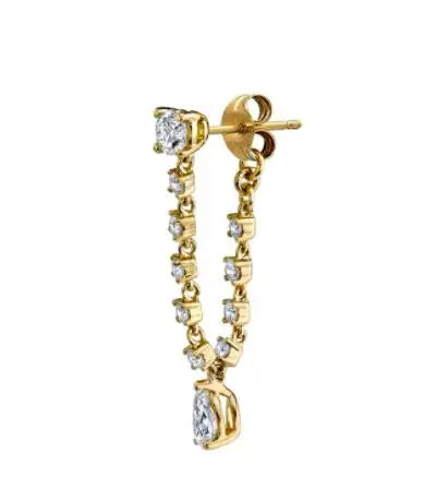 Brass With 18k Gold Zirconia Tassel Chained Drop Earrings Women Jewelry  Party T Show Gown Runway rare Korean Japan Trendy INS