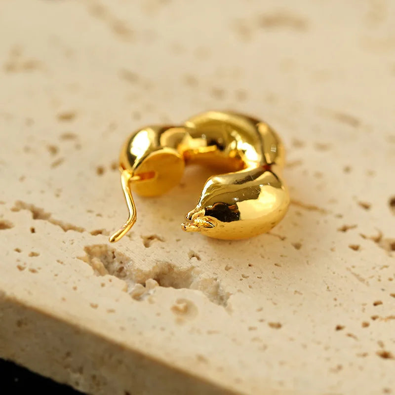 Brass Flower Solid Hoop Earrings Women Jewelry Punk Party T Show Gown Runway Korean Japan INS