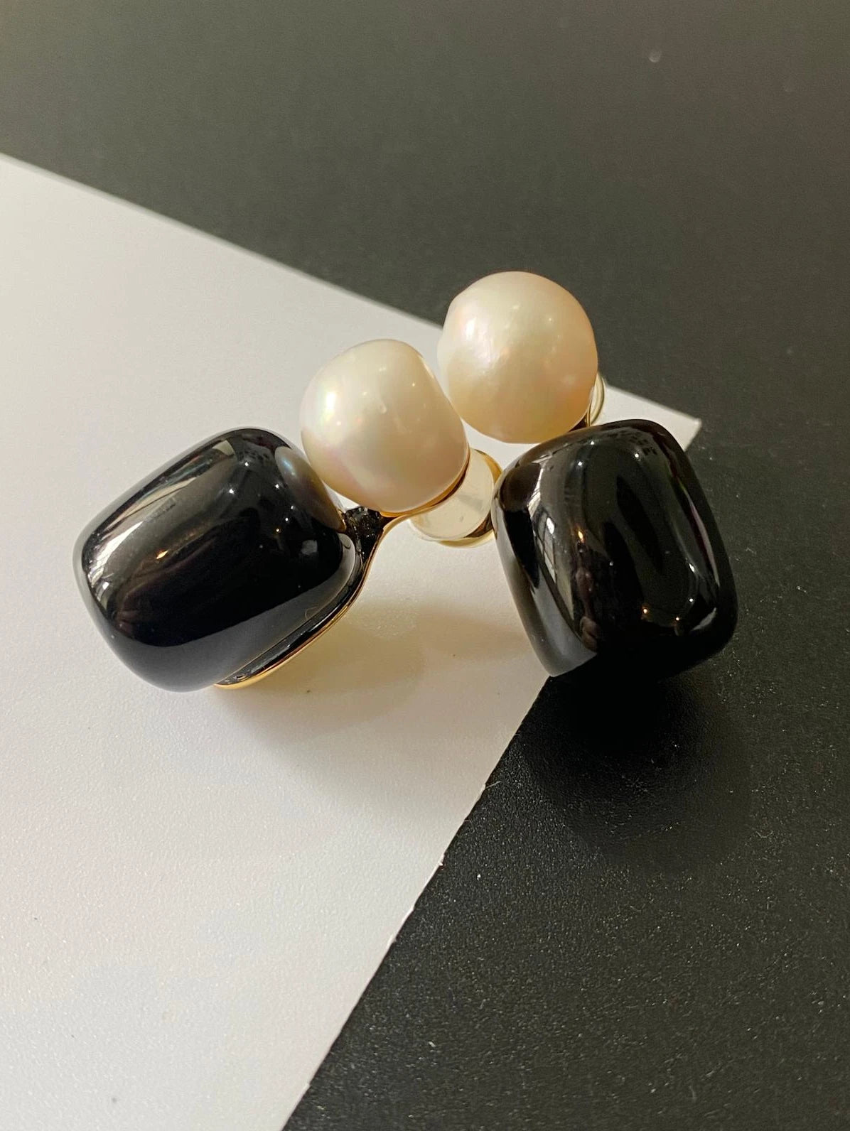 Brass Real Natural Pearl Geo Earrings Women Jewelry Punk Party T Show Gown Runway Trendy  Korean Japan Israel  Style INS