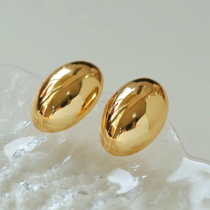 Brass With 18K Button Half Ball Earrings Women Jewelry Punk Party T Show Gown Runway Trendy  Korean Japan Israel  Style INS