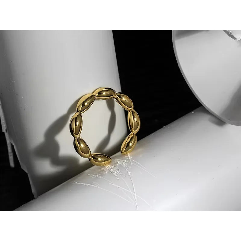 Brass With 18K Gold Stunning Stackble Beads Ring Women Jewelry Designer T Show Club Cocktail Party Rare Hiphop Japan Korean
