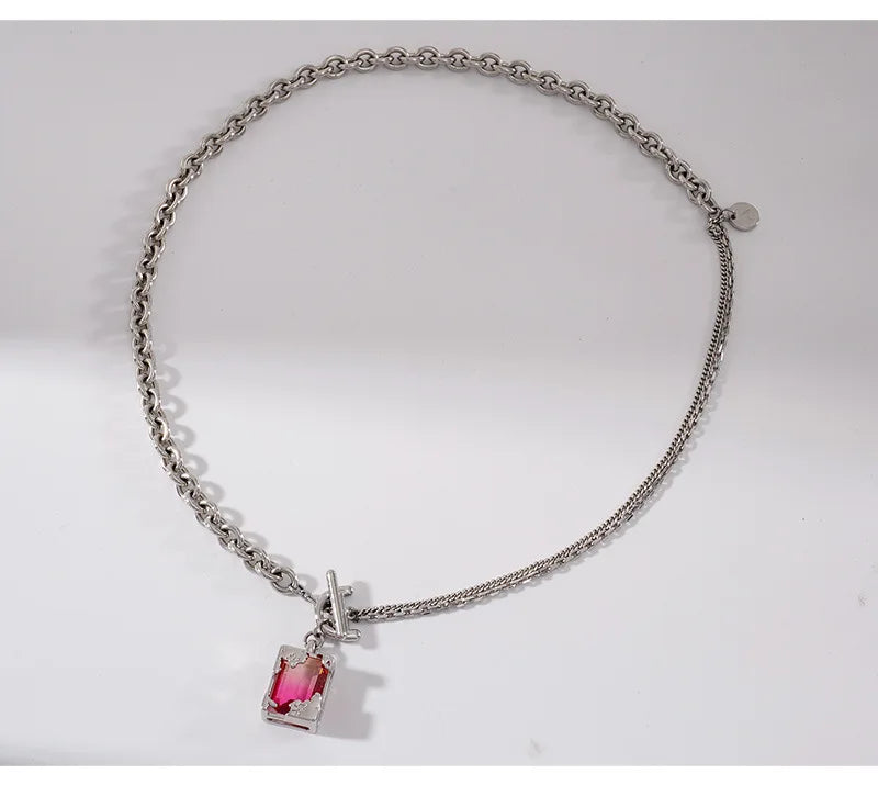 Brass AAA Zircon Red Natural Stone Necklace Women Jewelry Punk Designer Runway Rare Simply Gown Boho Japan Korean