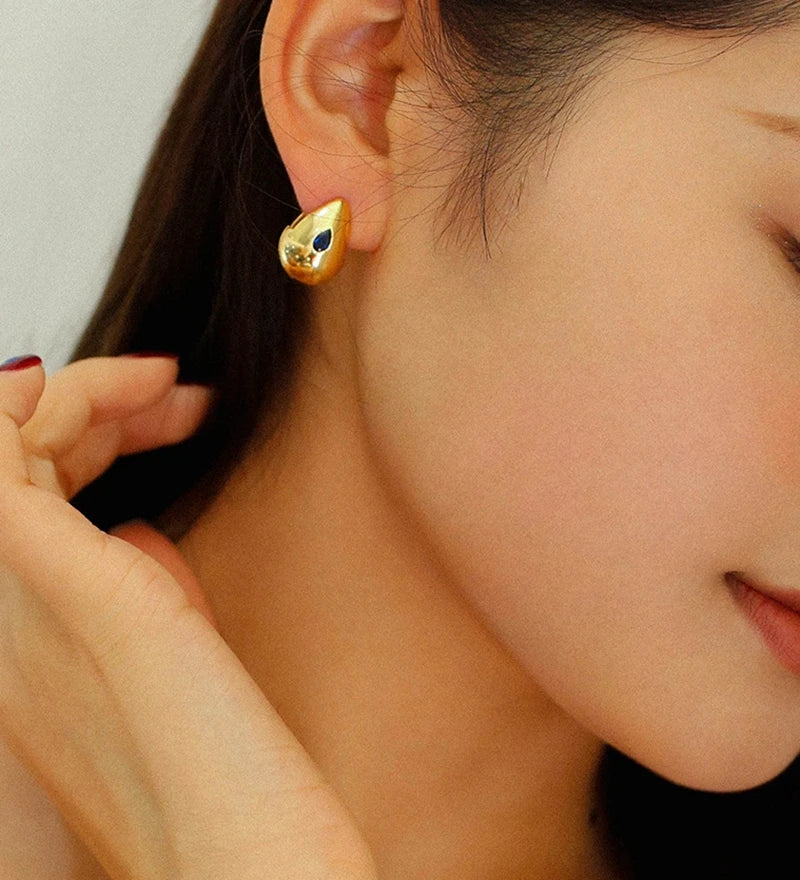 Brass With 18K Eye Shaped Hoop Earrings Punk Party Gown Runway Boucle d'oreille Korean Japan Style Fashion