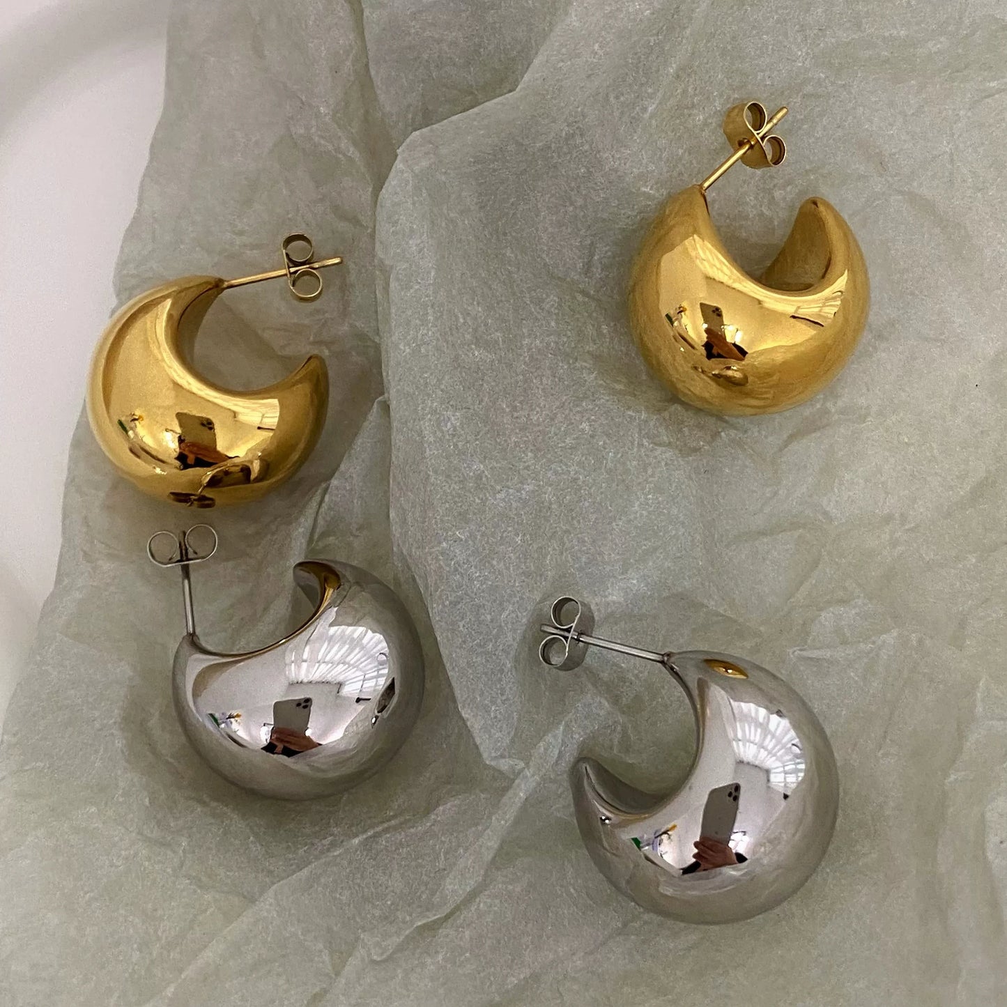 Brass With 18K Gold  Half Ball Stud Earrings Women Jewelry Party Boho T Show Gown Runway Rare Korean Japan Trendy