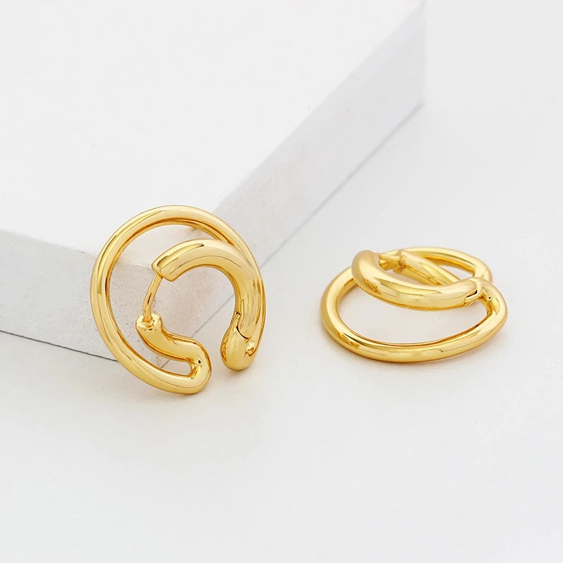 Brass With 18k Gold Creative Wave Clip Earrings Women Jewelry  Party T Show Gown Runway rare Korean Japan Trendy INS