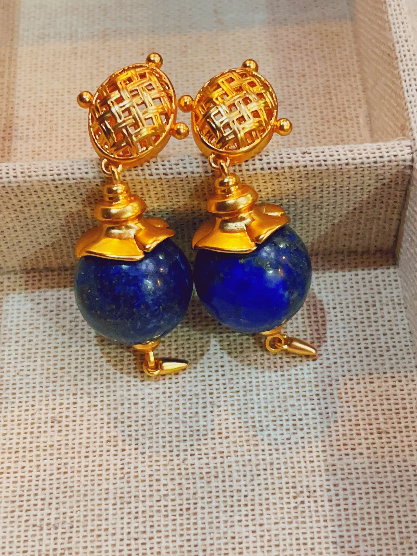 Brass With 18K Gold Retro Natural Stone Drop Earrings Women Jewelry Punk Party T Show Gown Runway Korean Japan INS