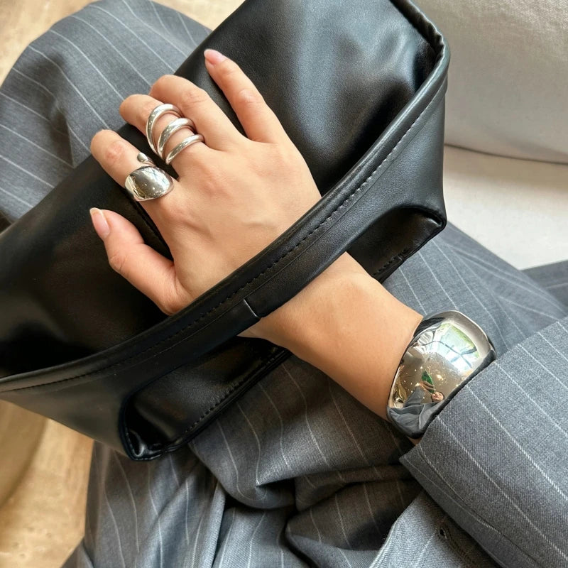 Brass With 18K Statement Chunky Wide Bangle Women Jewelry Designer T Show Runway Gown Rare INS Japan Korean Trendy
